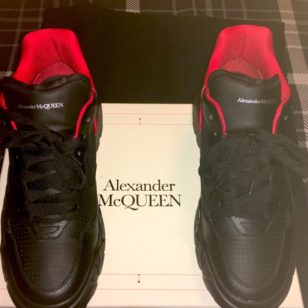 Alexander McQueen Court  Mid Top Dunk Sneakers sz 12/ 45 Black/Red Lust